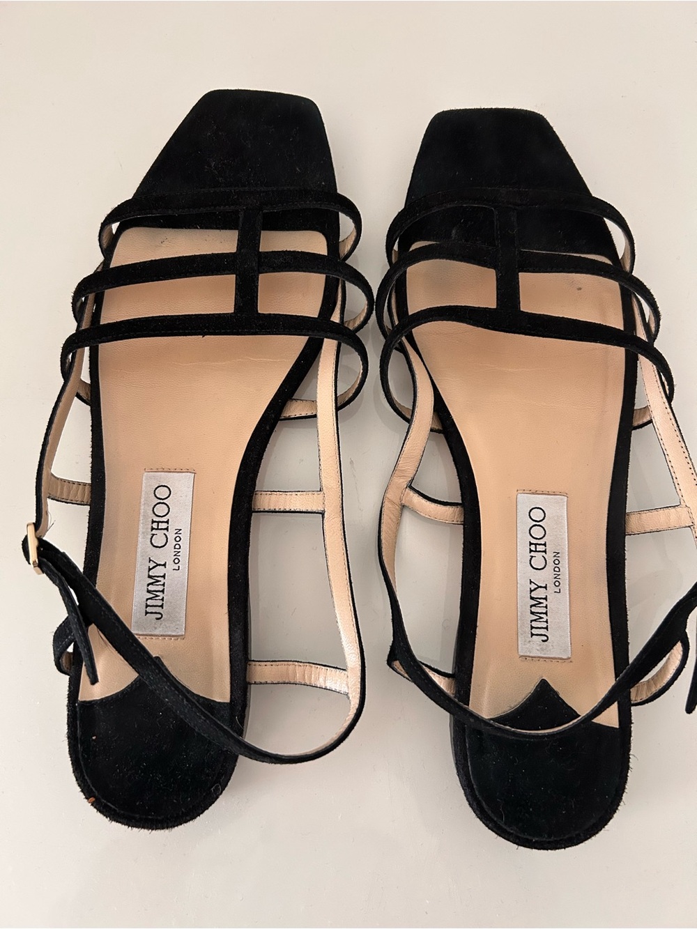 JIMMY CHOO BLACK SUEDE FLAT SANDALS